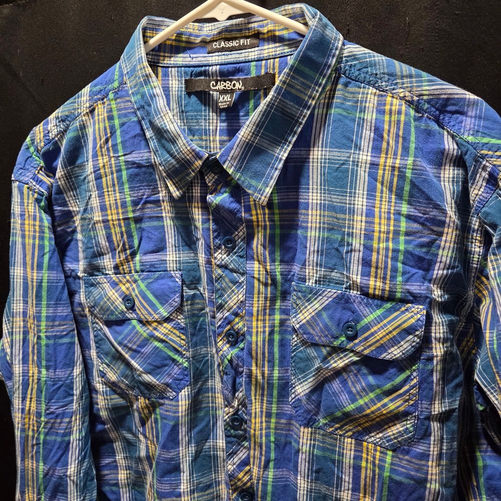Carbon Cowboy Skater Retro Streetwear Classic Fit Plaid Button Down Shirt Sz XXL